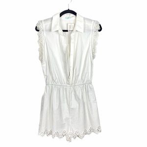 KIMCHI BLUE Lace Trimmed Collared Romper, NWT, M